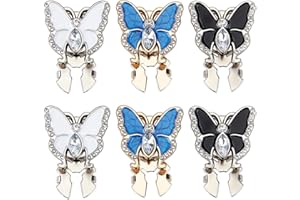CRAFTYMELODY 6Pcs 3 Colors Butterfly Button Covers Rhinestone Butterfly Button Covers Clip on Blouse Shirt Buttons No Sewing 