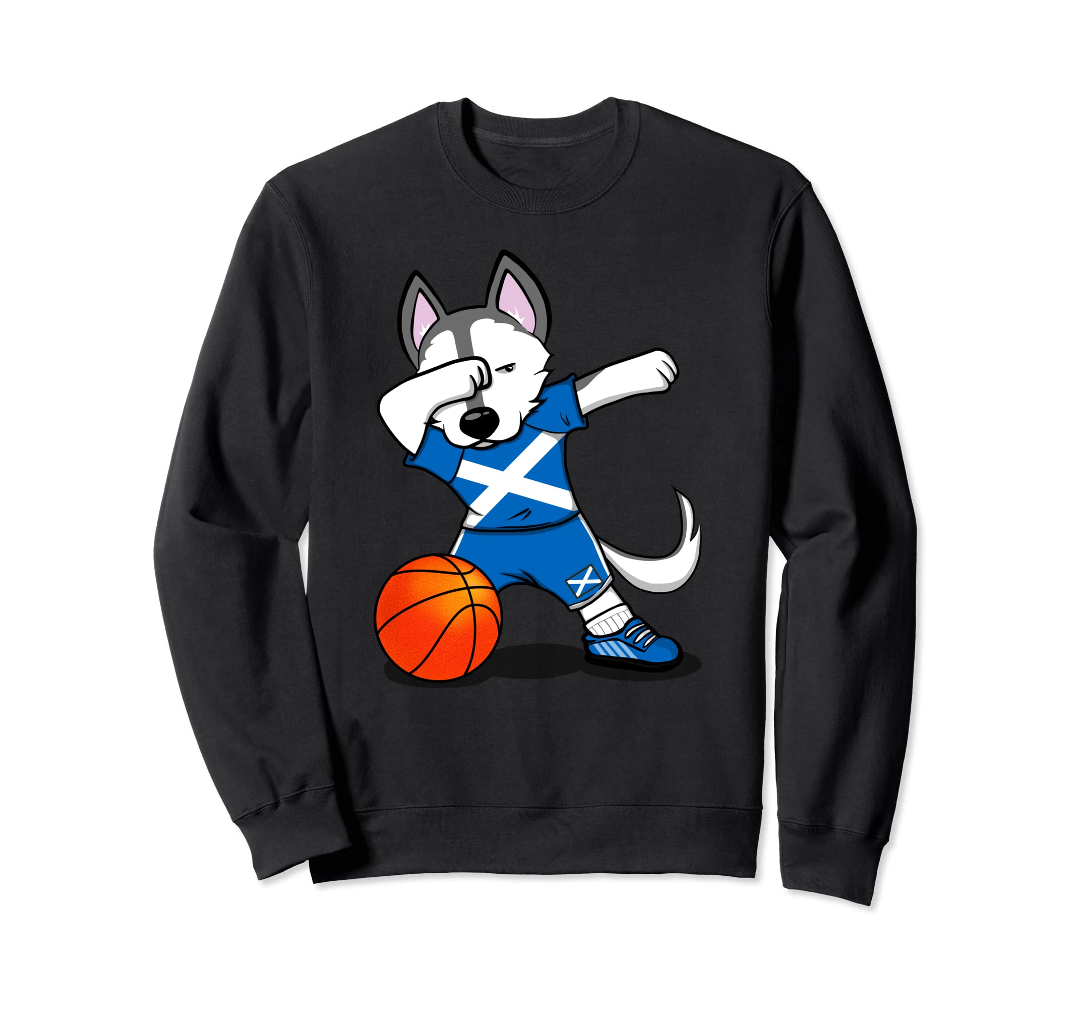 Dabbing Husky Scotland Basketball Fans Jersey Scottish Flag Sweatshirt