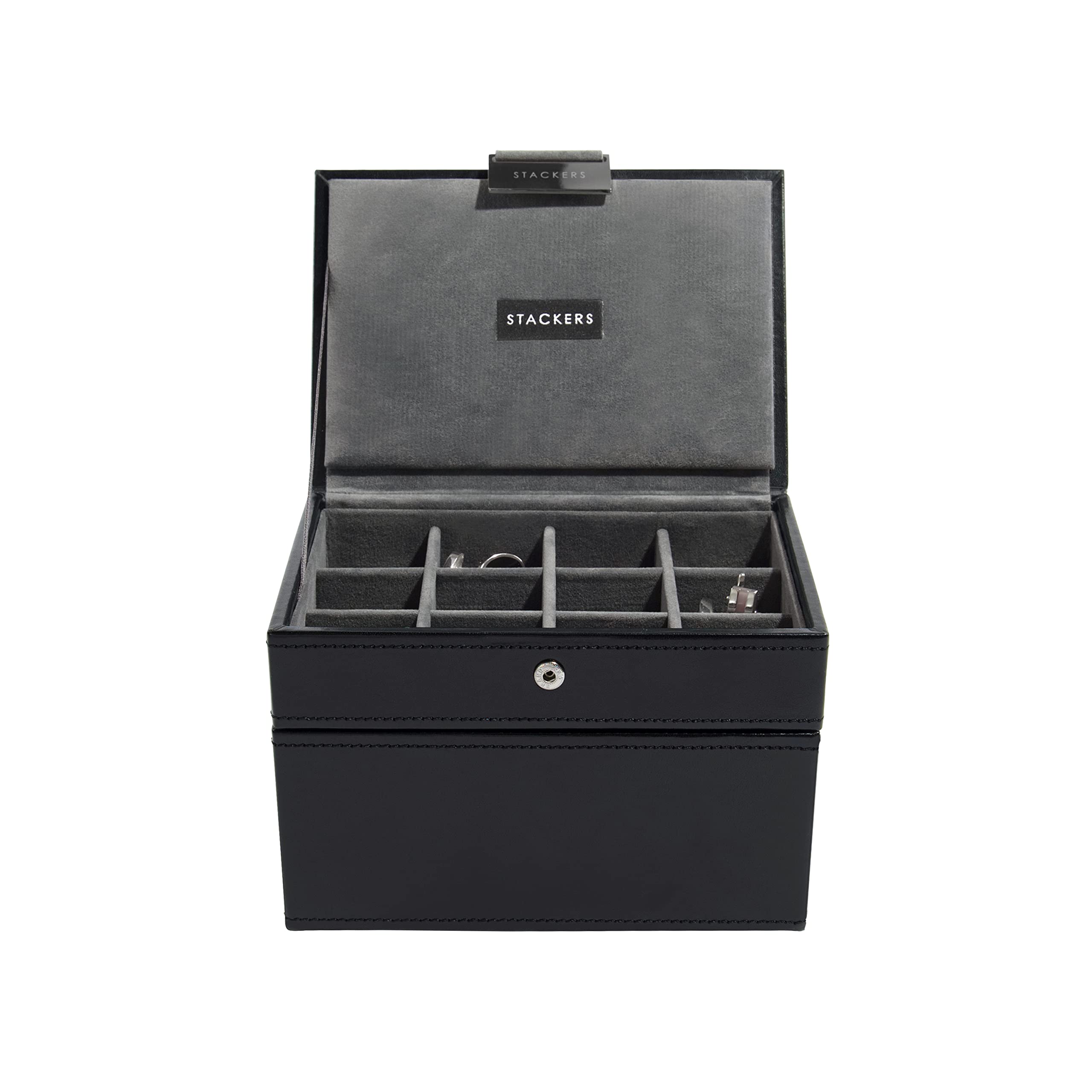 Stackers Black Leatherette Cufflink And Watch Box Cufflink Ring Storage Case Men