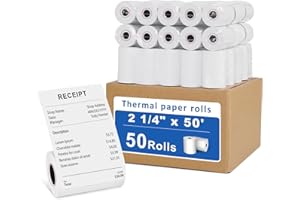RAZUVO 50 Rolls- 2 1/4 X 50 Thermal Receipt Paper Rolls- Fits All Pos Cash Registers, For Clover POS Cash Register Printers-Premium Quality German Paper