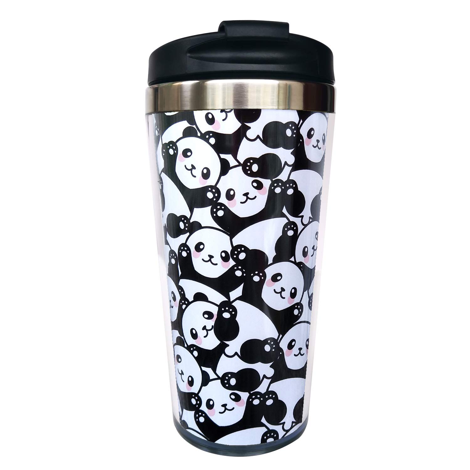 CUAJH Cute Panda Travel Coffee Mug for Women Men Thermal Tumbler with Wrap, Lid and Stainless Steel Interior 14 OZ