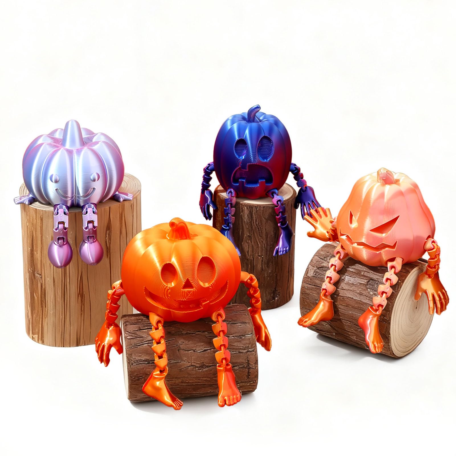 Photo 1 of GGSTDDUP 4pcs 3D Printed Halloween Pumpkin Figurines DIY Creative 3D Flexible Movable Figure for Halloween Fidget Toys Table Top Fireplace Mantle Shelf Decorations Indoor (2.56 x 2.56 inches)