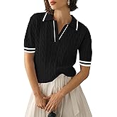 Micoson Womens Short Sleeve Sweater Tops Lapel V Neck Polo Shirts 2026 Summer Cable Knit Blouses Business Casual Outfits
