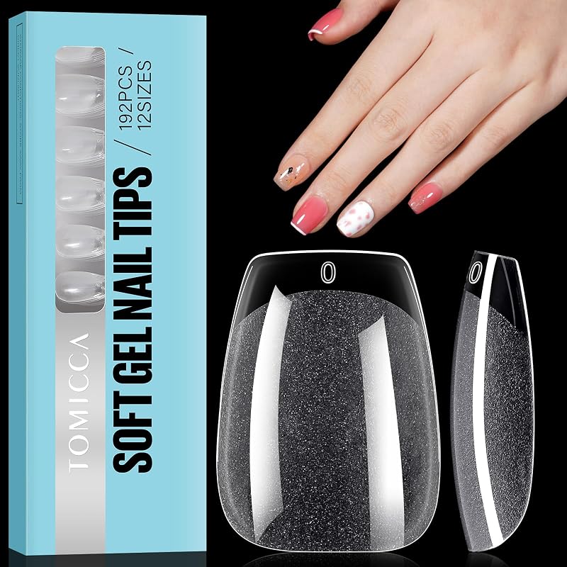 TOMICCA Coffin Short Nail Tips 192Pcs 12 Sizes Half Matte Full Cover Clear