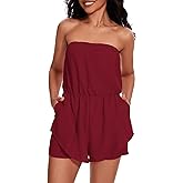 SYNEELIFE Women Rompers for Summer Dressy Strapless Romper Ruffle Shorts Jumpsuit Trendy Vacation Beach Outfits 2025