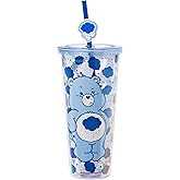 Silver Buffalo Care Bears Grumpy Bear Glitter Plastic Cold Cup with Lid and Straw Topper, 24 Ounces