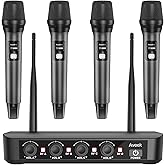 Aveek Wireless Microphone System 4 Pack, 262FT Long Range Low Latency Mics | 40H Rechargeable Battery, Stable Signal, Studio Sound, Handheld Karaoke Mics for Singing, Church, Speech, Wedding, Home Party