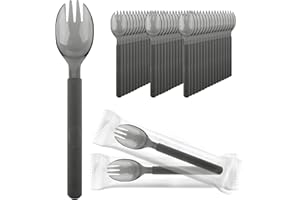EUSOAR Disposable Sporks, 50pcs 6.8"x1.3" Plastic Sporks, Heavy Duty Heavyweight Plastic Cutlery Individually Wrapped Fork Sp