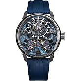 BONEST GATTI Blue Dial Skeleton Automatic Watch Men Sapphire Crystal 43mm | 316L Stainless Steel Blue Skeleton Dial Sapphire Crystal Automatic Movement 44mm 30M Waterproof Rubber Strap Luminous Hands