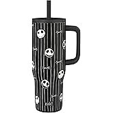 Zak Designs Disney Tim Burton's The Nightmare Before Christmas Sutton Travel Tumbler for On the Go, 30oz Stainless Steel with Vacuum Insulation and Silicone Straw for Cold Drinks (Jack Skellington)