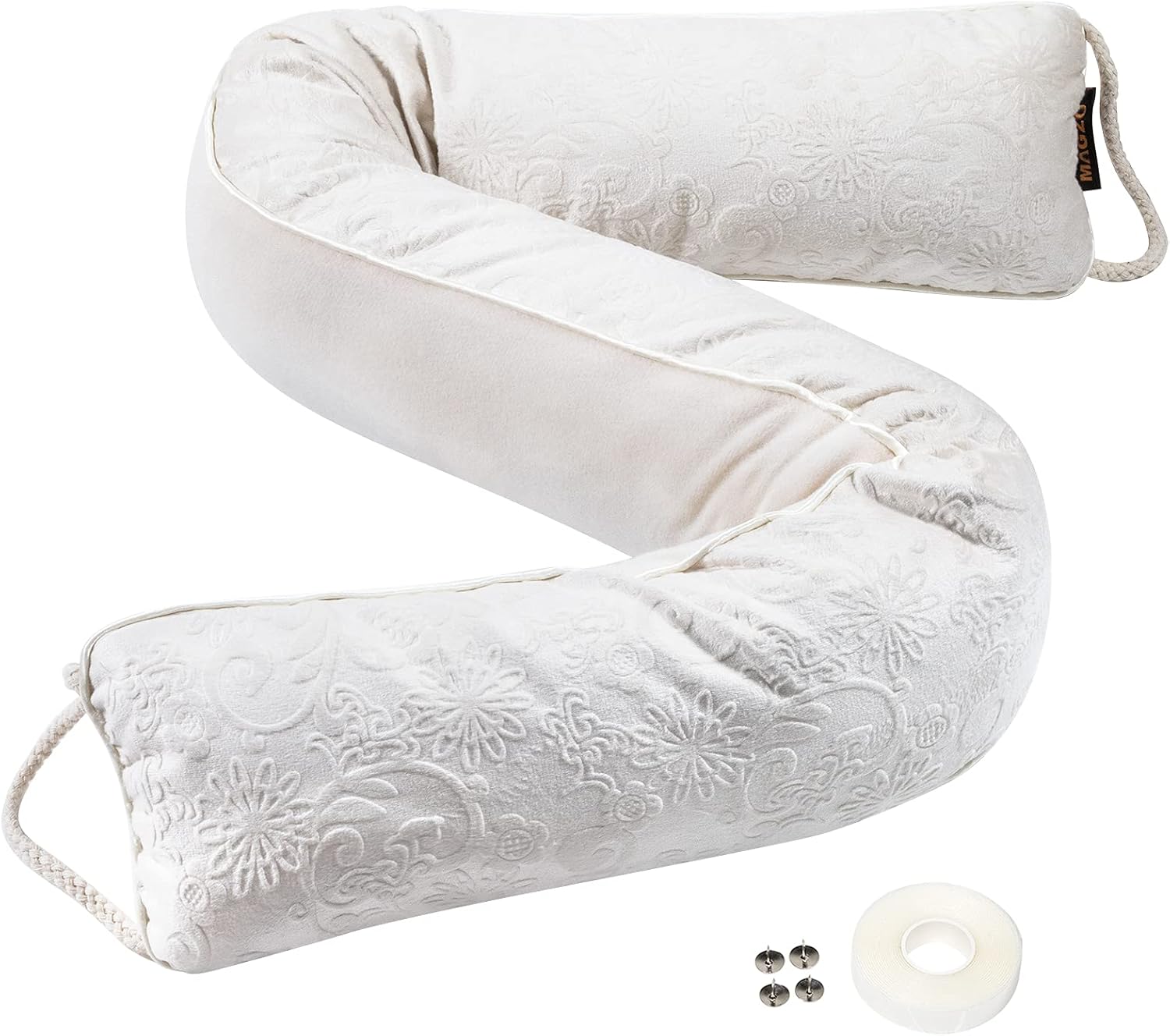 Draft Stoppers - MAGZO Under Door Draft Blocker 32 Inch, Beige Flower Printed Door Snake Draft Stopper Air Stopper Stuck by Hook&Loop