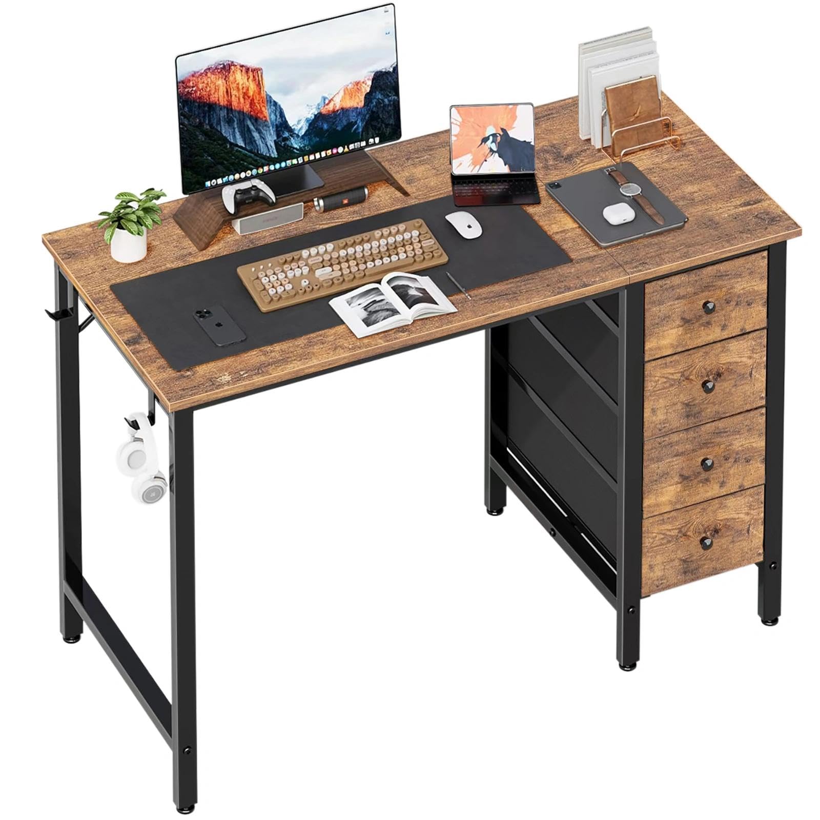 Photo 1 of ***Damaged Structure - Final Sale****Lufeiya 47 inch Computer Desk with 4 Drawers, Reversible Writing Work Study Desk for Home Office Bedroom, Modern Simple Student PC Desks, Rustic Brown