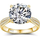 Elio Passero 0.5CT Moissanite Engagement Rings for Women,Women's halo Engagement Moissanite Promise Rings 925 Sterling Silver with 18K Yellow Gold Plated,Wedding Band Moissanite Ring Size 7.5