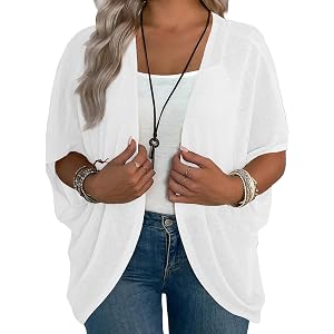 Eytino Womens Plus Size Cardigan Half Sleeve Lightweight Summer Kimono Cover Up Tops(1X-5X)