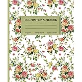 Vintage Floral Composition Notebook - Aesthetic College Ruled Journal for Writing, Planning and Note-Taking, Perfect for School and Work | 7.5 x 9.25 in 110 Pages |