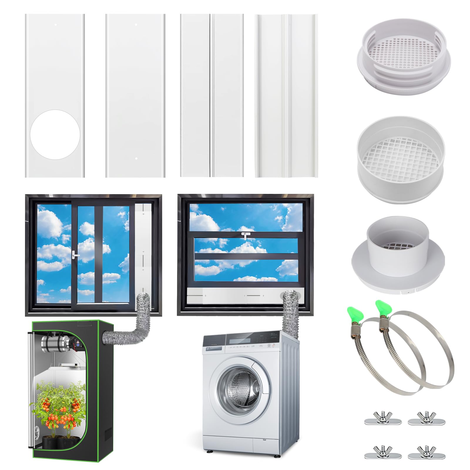 Photo 1 of Window Duct Kit, 4” & 6” Window Vent kit, 5.1"/5.9" Universal Portable AC Window Seal Kit, Upgraded Sliding Window Kit for HVAC Ducting, Air Conditioner, Inline Fans, Duct Fans, Dryer, Grow Tent, Hose