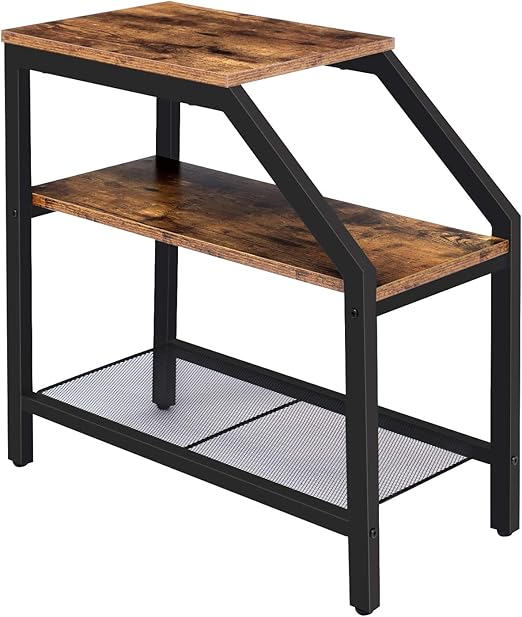 Amazon Com Hoobro Side Table Narrow End Table With 3 Tier Storage Shelves Industrial Nightstand For Small Spaces Beside Sofa Recliner Chair In Living Room Bedroom Den Rustic Brown Bf60bz01 Kitchen Dining