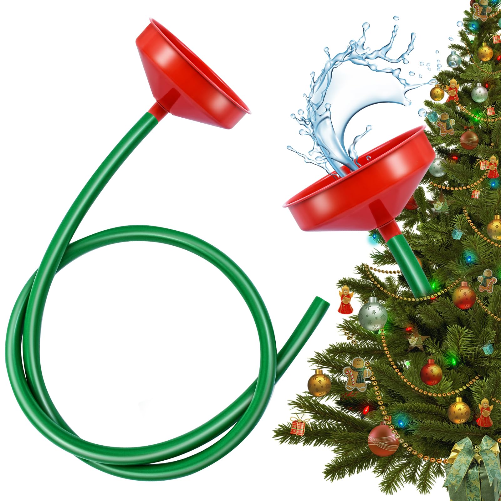 Photo 1 of 1 Set Christmas Tree Watering Funnel, Wide Spout Christmas Tree Funnel Watering System with 59Inch Green Long Hose Xmas Tree Watering Device Plant Watering Tool for Indoor Outdoor Plants