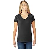 Fruit of the Loom Womens Sofspun Junior Fit V-Neck T-Shirt, JZSFJVR, L, Black