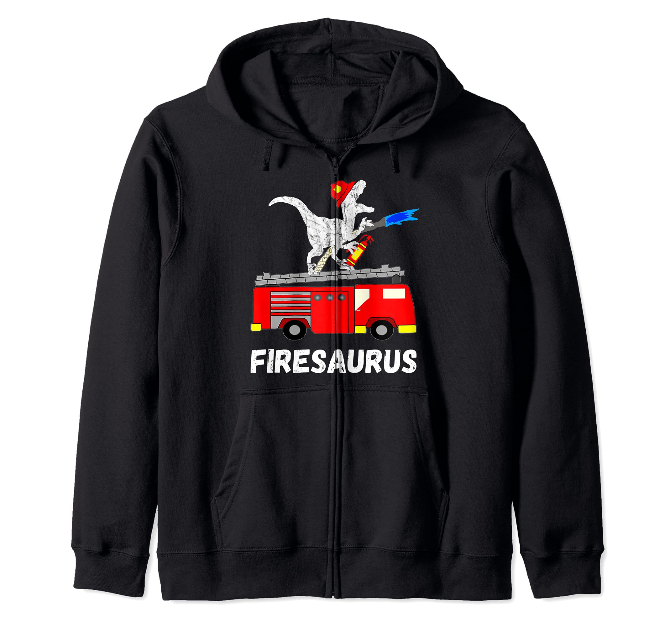 Fire Fighter Dinosaur Firetruck Dino Fireman T-Rex Zip Hoodie