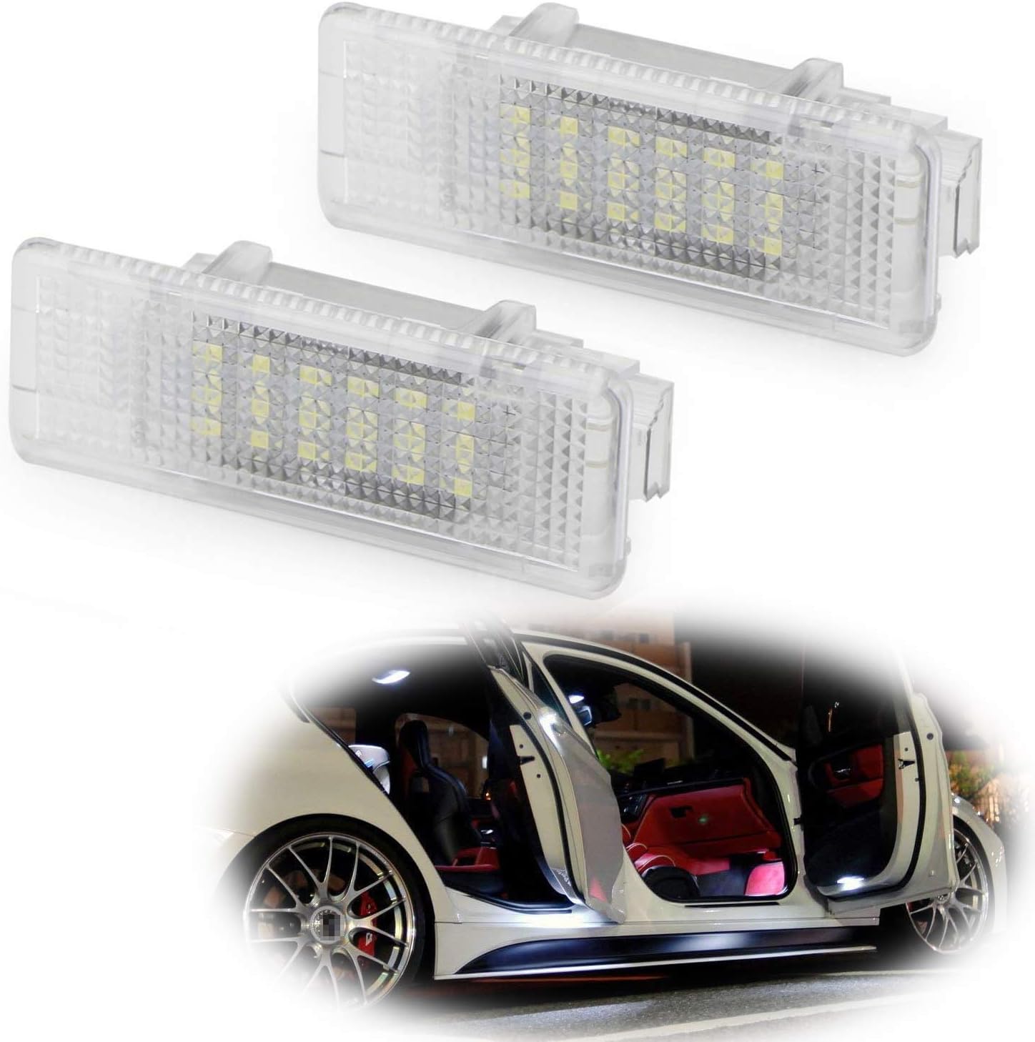 iJDMTOY Xenon White LED Step Courtesy Lights Compatible With BMW E39 5 Series, E53 X5, Z8, Powered by 3W 18-SMD LED Lights, Replace OEM Footwell, Side Door Lamps