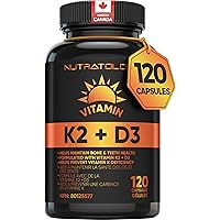 Nutratology Vitamin K2 + D3 | Canadian-Made Highest Potency 120MCG/1000 IU - 120 Capsules - Helps Maintain Bone & Teeth Healt