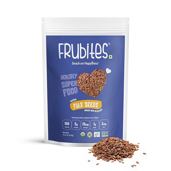 FRUBITES ORGANIC FLAX SEEDS, NON-GMO, GLUTEN-FREE AND VEGAN; RAW AND UNSALTED; KETO-PALEO FRIENDLY. 35.3 OZ (2.2 LB, 1KG)