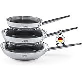 GIPFEL INTERNATIONAL 3 Piece Stainless Steel Frying Pan Set 8, 10, 12 Inch - Tri Ply Stainless Steel Skillet Healthy Cookware - Fry Pans for Induction Gas Electric Ceramic Stove & Oven Safe