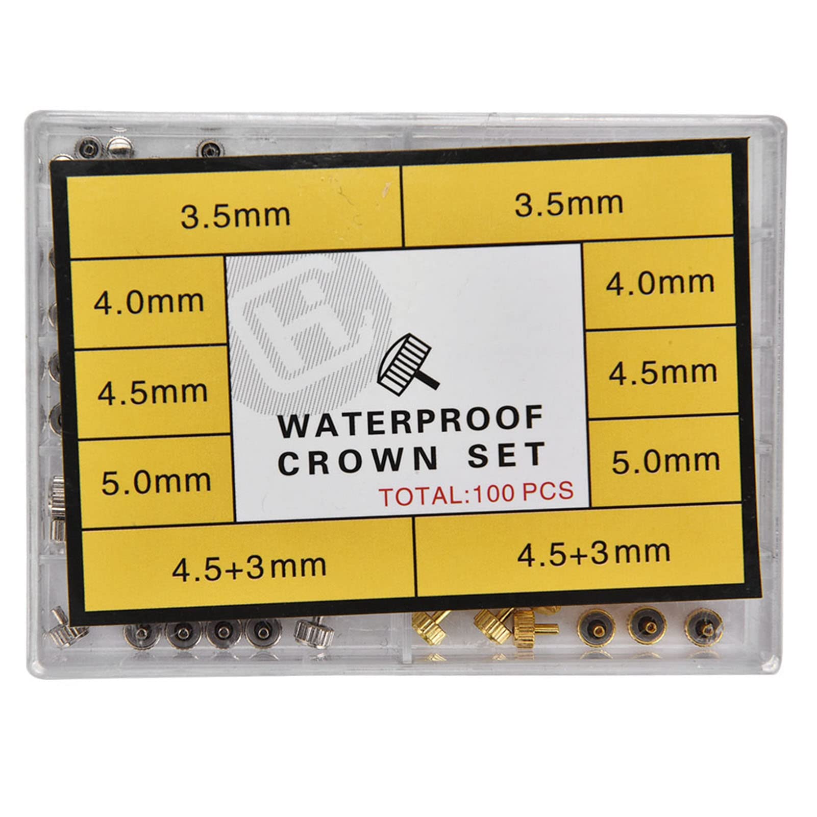 Silver Bronze Copper Assorted Watch Crown Parts Replacement Accessories Watch Repairing Tool Kit, 100pcs/Box Watch Crown Spare Parts Watch Crown Repair Tools & Kits Accessories