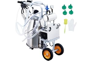 KIARIXO Cow Milking Machine, 55KPA 15000 RPM Milking Equipment with 25L Stainless Steel Bucket Portable Cow Milking Machine, Milker Machine 5-8 Cows per Hour, Bucket Milker for Cattle and Goat