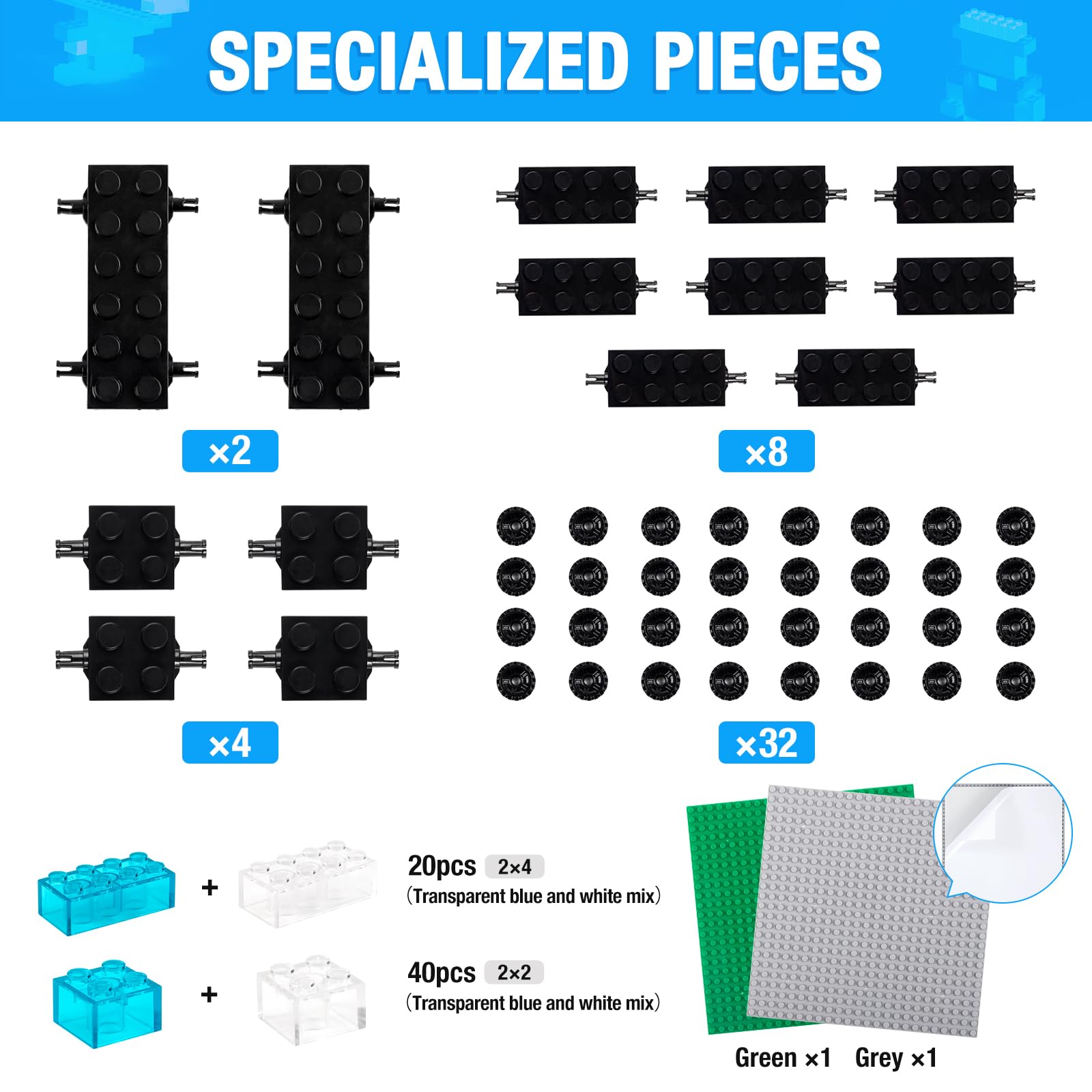 1600 Pieces Building Bricks, Building Bulk Block with 2 Packs 24x24 Studs Sticky Plate and 46PCS Wheel Accessory - Compatible with All Major Bricks, Gfits for Kid - 18 Shape/16 Color