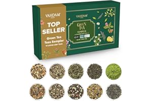 VAHDAM, Assorted Green Tea Loose Leaf Tea Gift Set (10 Flavor, 50+ Servings) Christmas 2024 Gift Ideas for Women & Men | Exotic Himalayan Green Tea Blends | Resealable Ziplock Pouch