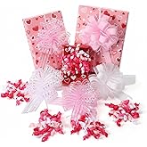 LOYIM 10 Pcs Pink and White Bows for Gift Wrapping Tree Assortment Pull Curly Gift Bows Self Adhesive Large Organza Ribbon for Birthday Wedding Bridal Shower Present Wrapping Bag Basket Decoration