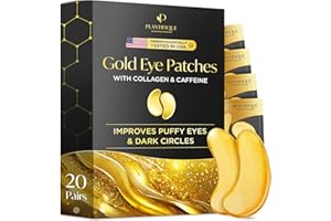PLANTIFIQUE Under Eye Patches for Puffy Eyes and Dark Circles - 20 Pairs Gold Eye Masks with Collagen, Caffeine, Cooling Patc