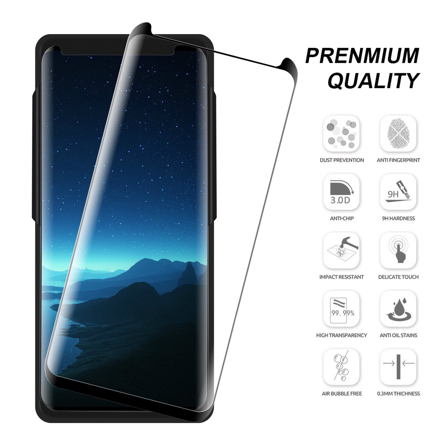 Ounier Galaxy S8 Tempered Glass Screen Protector, [Case Friendly][Easy Installation Tray] 3D Curved Tempered Glass Screen Protector (Black)