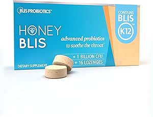 BLIS HoneyBlis Oral Probiotic Throat Lozenges with Soothing Manuka Honey, High Potency BLIS K12 Probiotics (1 Billion CFU) to Support Immunity and Manuka Honey to Soothe Sore Throats, 16 Lozenges