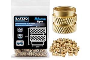 LAZTZQ Heat-Set Threaded Inserts M6 Metric Knurled Brass Nuts, Threaded Insert for Heat into Plastic Parts and 3D Printing (60 Pieces)