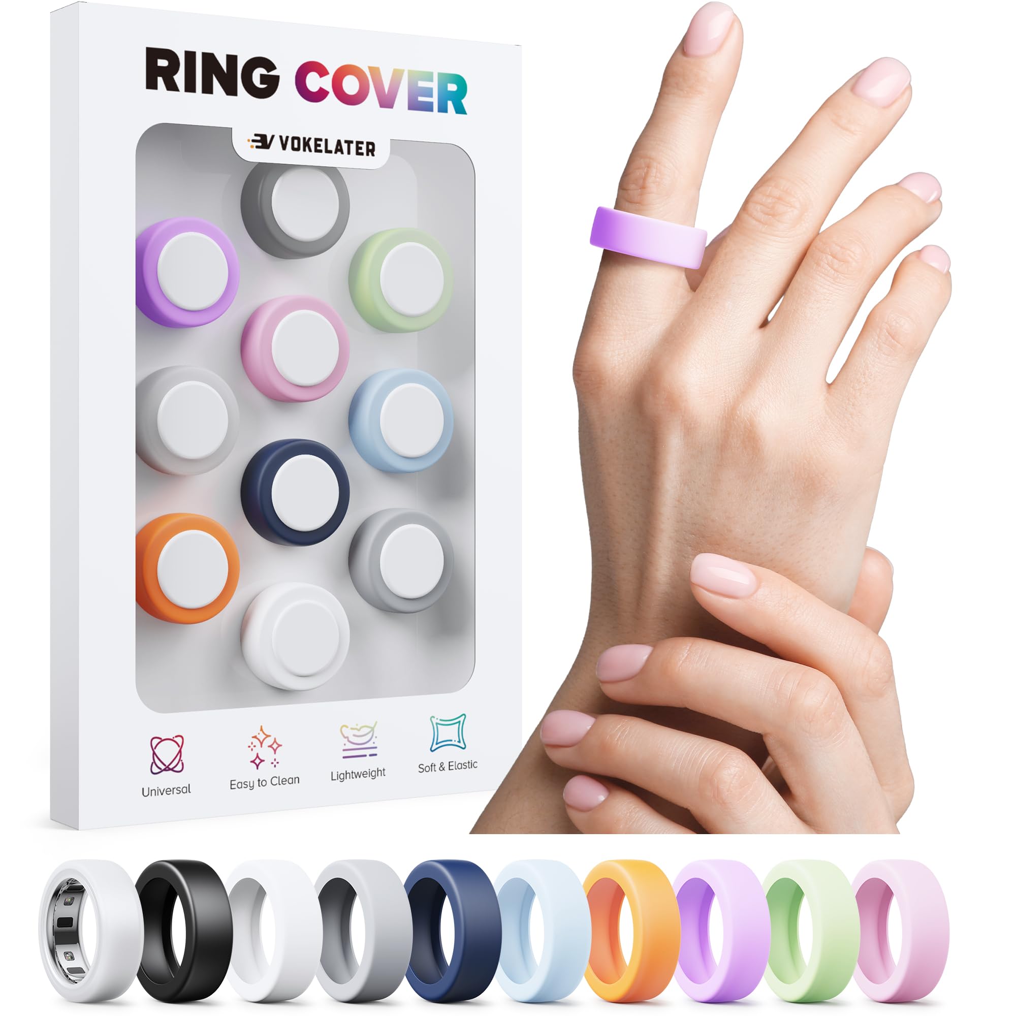 Photo 1 of 10 Pack Silicone Ring Cover Compatible with Oura Ring Gen 4 & Ring 3 Horizon/Heritage, Slim Protective Smart Ring Protector for Women Men, S for 4/5/6/7/8/9