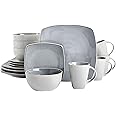 Gibson Soho Lounge Square Reactive Glaze Stoneware Dinnerware Set, Service for 4 (16pc), Light Gray
