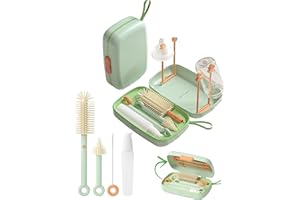 NORTHWAY ONESTORE Travel Baby Bottle Cleaning Kit, 7in1 Extendable Silicone Travel Bottle Brush Set & Drying Rack, Nipple, Straw, & Breast Pump Portable Cleaning, wd Soap Dispenser & Organizer Case, Gift for Mom