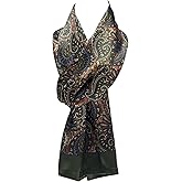 SusanSilk Men's Luxurious Mulberry Silk Scarf 11''x67'', Thin Double-Layer, Double-Sided Scarves for All Seasons (Green Paisley)