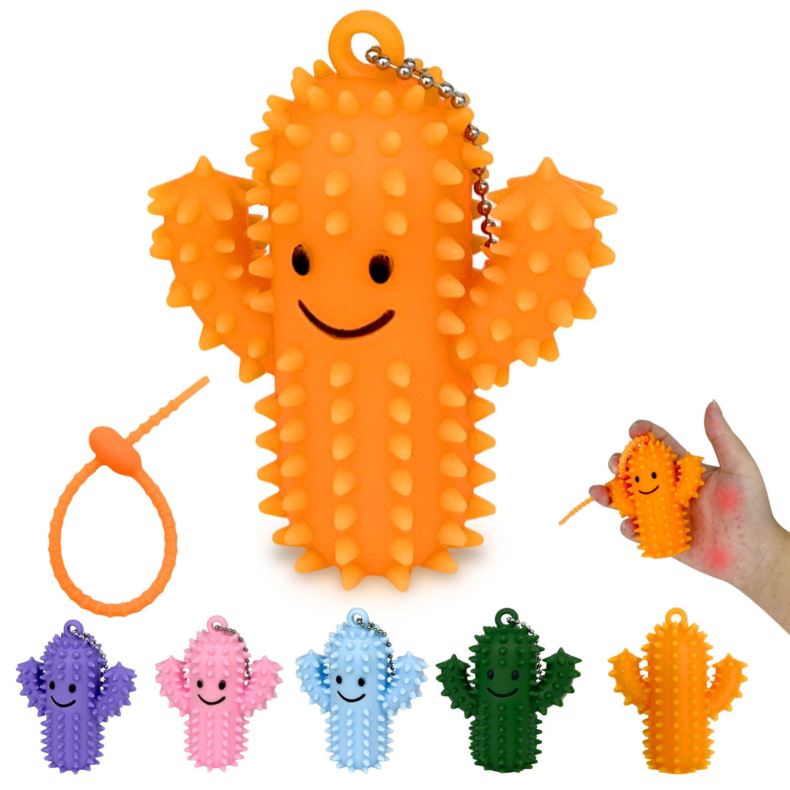 Fortivae Spiky Grippie Stim Keychain, 1 Pcs Little Ouchies Pain Fidget Toys, Silicone Cactus Pain Fidget Toy, Gifts for Adults Friends Coworkers(Orange) — image 1