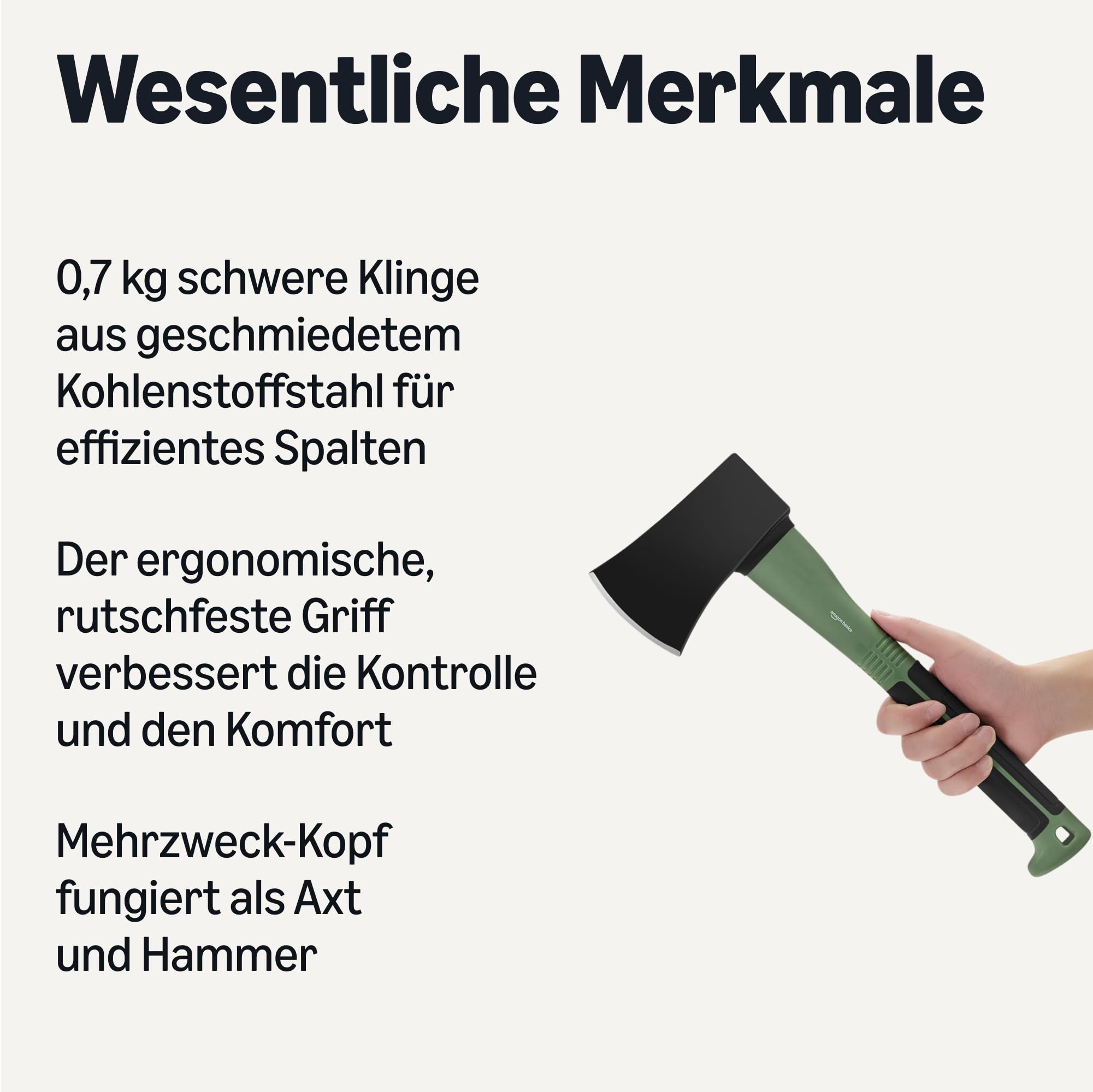 Amazon Basics Spaltaxt zum Hacken von Holz, 15 × 5.5 × 1.1 inches (L × B × H), Olivgrün, schwarz, 1er-Pack 2