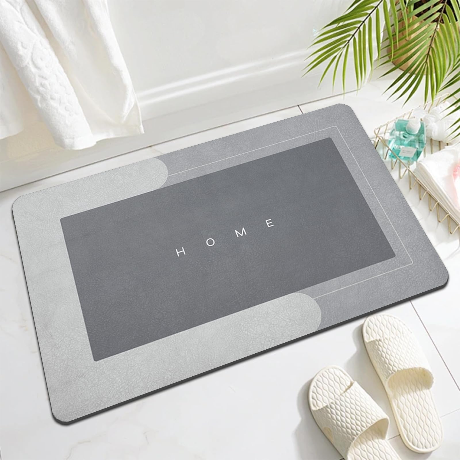 Topzywlc Absorbent Bath Mat Non Slip Anti Mould 45 * 70 cm, Quick Dry Magic Bathroom Floor Mat, For Bathtub, Bedroom, Kitchen, Toilet, Door, Washing Table (Rectangular Light Gray, 45 * 70 cm)