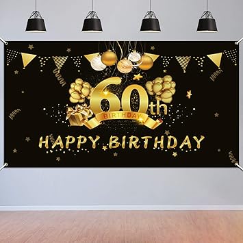 Howaf 60e Anniversaire Decoration Noir Et Or Extra Grande 60 Ans Anniversaire Photo Booth Toile De Fond 60e Tissu Affiche Banniere Pour 60e Anniversaire Fournitures Amazon Fr Jeux Et Jouets