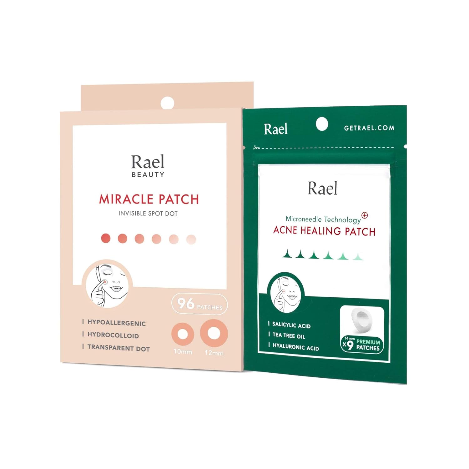 Rael Acne Pimple Healing Patch (96 Count) & Microneedle Acne Healing Patch (9 Count) Bundle