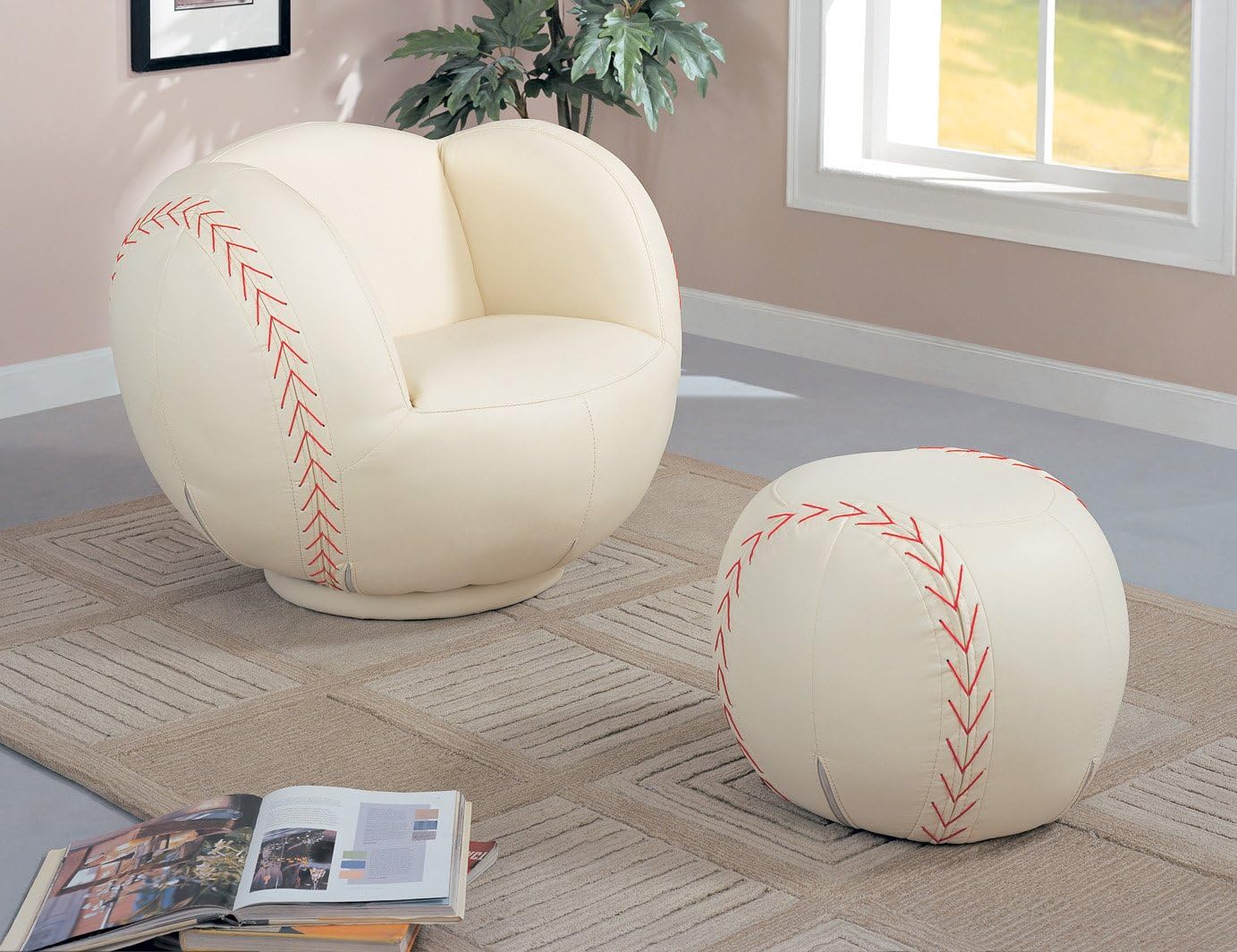 Wildon Home Baseball Kid's Novelty Chair and Ottoman Set