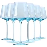 Light Blue Wine Glasses Set 6-16oz Modern Blue Wine Glasses With Tall Long Stem and Flat Bottom,Unique Blue Wine Stemware for Birthday Wedding Bridal Shower