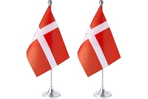 ZXvZYT 2 Pack Denmark flag Danish Table Flag Small Mini Danish Desk Flags With Stand Base,International Festival Events Celebration Decorate,Home office Decorations