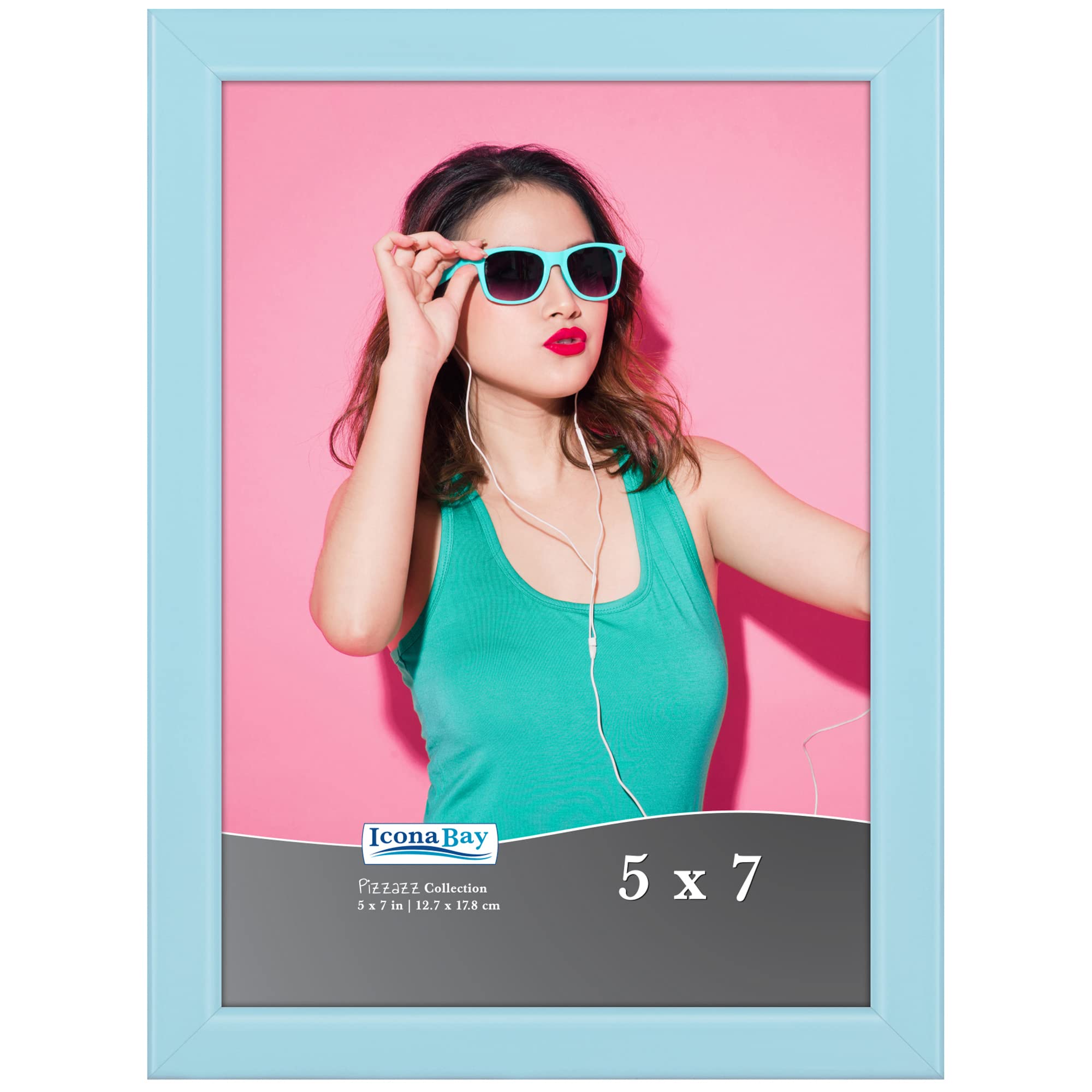 Icona Bay 7x5 Pastel Blue Picture Frame, Coloured Solid Wood Scandinavian Style Frame for Photo, Pizzazz Collection